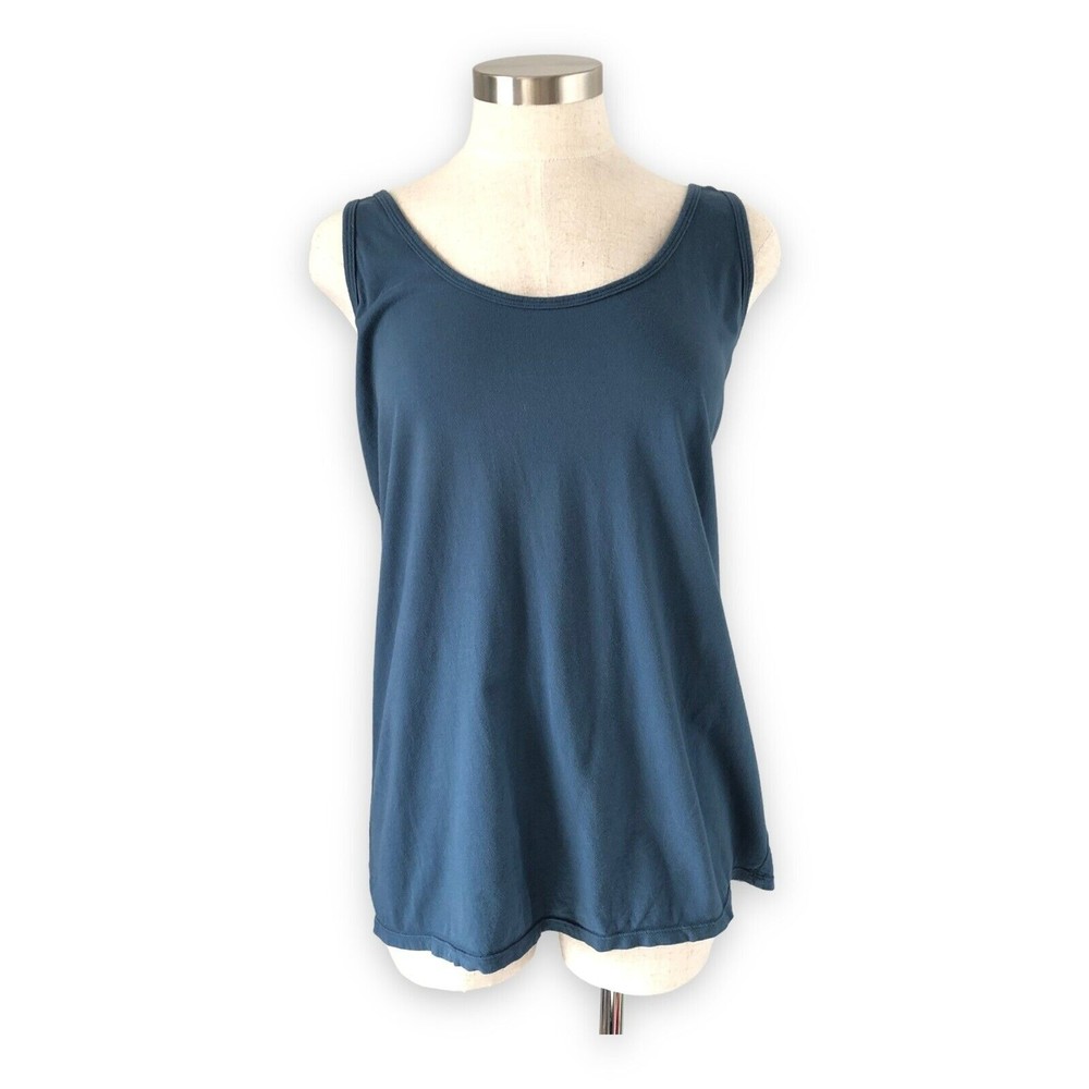 Johnny Was Large Solid Blue Cotton Scoop Neck Tank Top Sleeveless